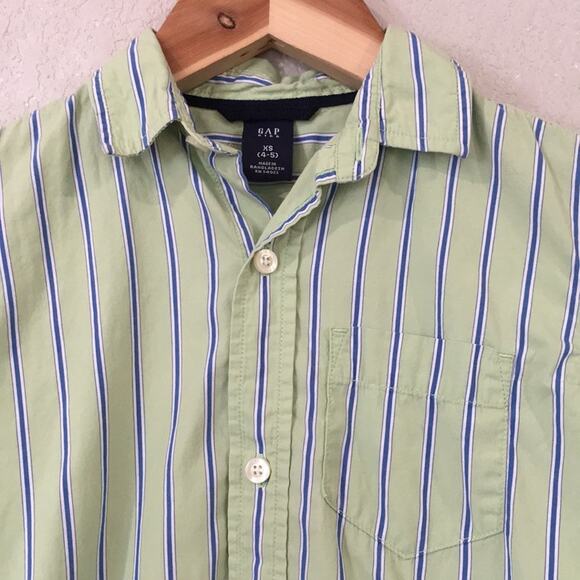 Gap Boys Sz XS 4/5 Green and Blue Button Striped Shirt 100% Cotton‎ - Picture 2 of 10